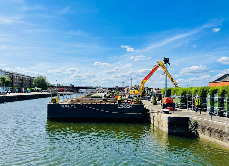 construction and landscaping of the Burberry floating meadow